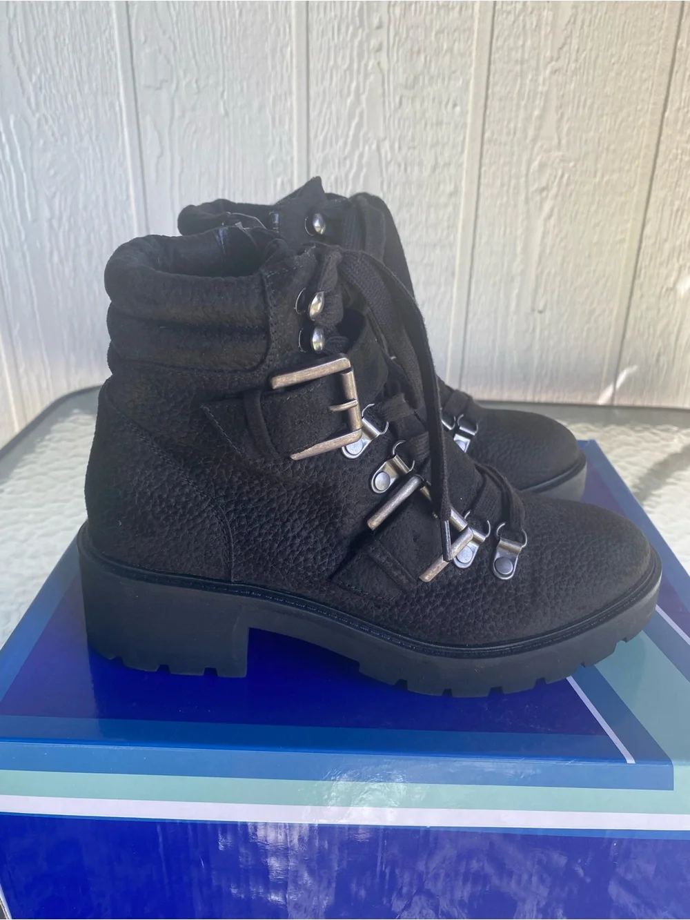 White Mountain Black Lace-Up Lug Sole Ankle Boot